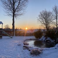 Winter - zonsondergang in de tuin